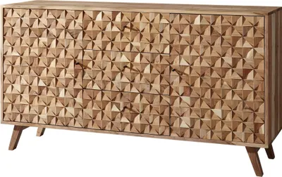 Produktbild von Sideboard REWA 140x78,5x40 cm Anrichte Massivholz Akazie Schrank Braun | Landhaus-Stil Kommode mit 3 Schubladen & 2 Türen | Flurschrank Echtholz | Schubladenkommode Massiv | Flurkommode