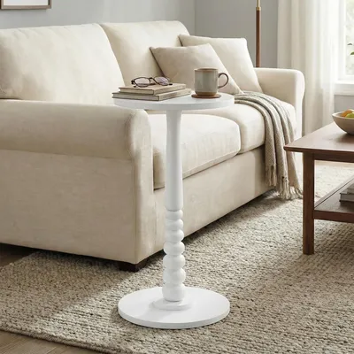 Produktbild von VASAGLE Runder Couchtisch, Beine aus Massivholz, Nachttisch, Beistelltisch für Schlafzimmer, Wohnzimmer, weiß