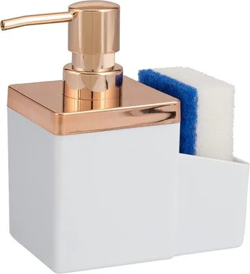Immagine prodotto di Organizer da lavello con dispenser per detersivo e porta-spugna (bianco-oro rosa)
