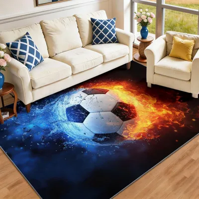 Obrázek produktu pro Koberec do dětského pokoje s motivem fotbalu a plamenů, rozměry 160 x 230 cm