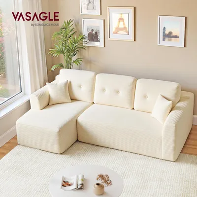 Produktbild von VASAGLE Modulares Sofa, Ecksofa mit Liege links, 244 cm breit, vakuumverpackt, keine Montage erforderlich, weiß