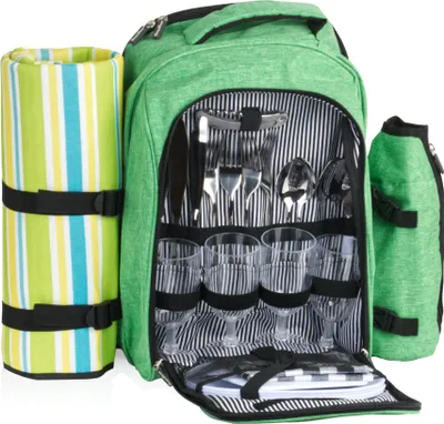 Produktbild von CampFeuer Picknickrucksack 32-teilig, Picknickset für 4 Personen, mintgrün meliert, Freizeitrucksack