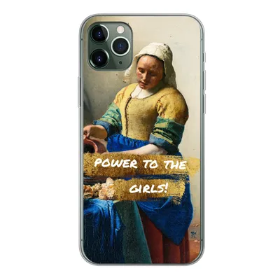 Produktbild von MuchoWow® Handyhülle Schutzhülle Hülle für iPhone 11 Pro Max Milchmädchen - Gold - Zitate - Gemälde - Alte Meister Silikon Softcase Handy Hülle - Schutz