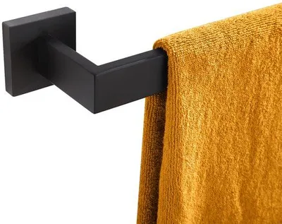 Image de Porte-serviettes noir en acier inoxydable, 50 cm, pour salle de bains, à fixation murale