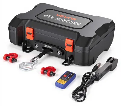 Obrázek produktu pro VEVOR Elektrická naviják, 12V, mobilní naviják s nosností 1587 kg a dálkovým ovládáním, přenosný motorový naviják se syntetickým lanem, vodítkem lana, karabinami, popruhem a nosnou krabicí, elektrické navijáky pro ATV, UTV a terénní vozidla