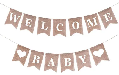 Produktbild von Willkommen Baby Banner Girlande aus Leinen und Jute, rustikal, für Babyparty