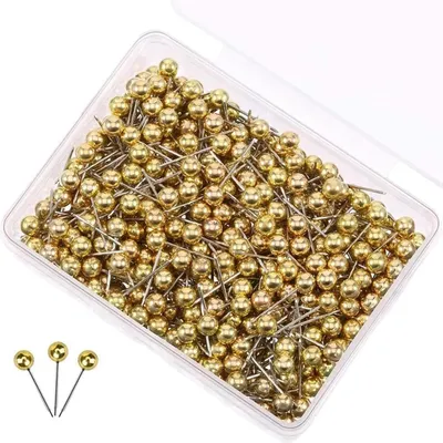 Produktbild von 400 Stück Goldene Rundkopf Stecknadeln Stecknadeln mit Großem Kopf Premium Pinnadeln für Weltkarte Stoffmarkierung Pinnwand Nadeln Inkl Aufbewahrungsbox (4 x 15 mm)