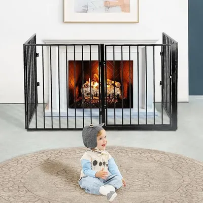 Immagine prodotto di Griglia di protezione per camino pieghevole - Griglia di protezione per camino con porta, griglia di protezione per stufe, recinto per bambini, cancelli di sicurezza per animali, griglia di protezione per porte per bambini - 240 * 2,5 * 75 cm (4 pezzi)