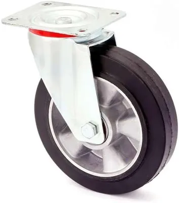 Produktbild von Schwerlastrollen 200 mm Transportrollen - Lenkrollen mit Bremse - Aluminium Gummirollen Set bis 400 kg - Bockrollen (Lenkrolle)