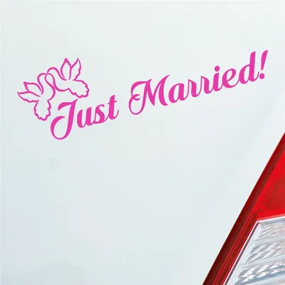 Produktbild von Auto Aufkleber Just Married! Tauben Vögel Liebe Hochzeit Heiraten 19x6 cm Pink Sticker Heckscheibenaufkleber