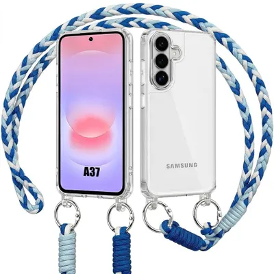 Image de Coque pour Samsung Galaxy A37 5G, Protection Anti-Rayures Transparent avec Cordon Blanc Bleu