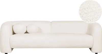 Zdjęcie produktu dla BELIANI Sofa trzyosobowa biała boucle w stylu glam retro tapicerka baranek z dodatkowymi poduchami