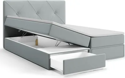 Produktbild von Boxspringbett mit Bettkästen BONI Bett mit Stauraum Schubladen Topper Kopfteil (120 x 200 cm, Hellgrau - SWING 16)
