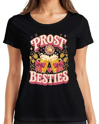 Productafbeelding van Prost Besties , damesavond, bierdisco, lederhosen, dirndl, dames T-shirt, zwart, maat M