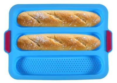 Produktbild von Baguette-Backblech für 3 Baguettes, 34x24x3 cm, Antihaft Silikon, Brotbackform