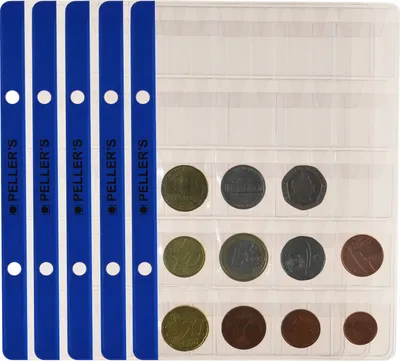 Image de Pochettes pour pièces de monnaie, 20 compartiments sur chaque pochette de collection Pour les petites pièces de monnaie jusqu'à 22,5 mm de diamètre. paquet de 10 pièces. Pour l'album de pièces de monnaie PELLER'S S.