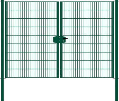 Produktbild von Drahtgittertor 2-flügelig, Durchgangslichte: 264 cm, Gesamtbreite inkl. Pfosten: 276 cm - Ausführung: grün beschichtet, Höhe: 183 cm