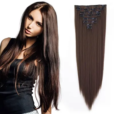 Immagine prodotto di Clip-in, extension per capelli naturali, set da 8 pezzi, lisci, 60 cm, biondo chiaro