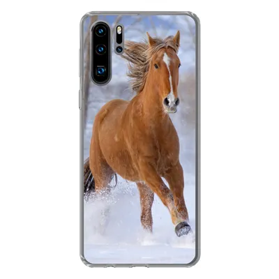 Produktbild von MuchoWow® Handyhülle Schutzhülle Hülle für Huawei P30 Pro Pferd - Schnee - Braun Silikon Softcase Handy Hülle - Schutzdeckel