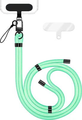 Zdjęcie produktu dla HoldMe Edition - smycz z karabińczykiem czarna i 2 podkładkami - uniwersalna nylonowa smycz z łańcuszkiem do telefonu komórkowego - turkusowa