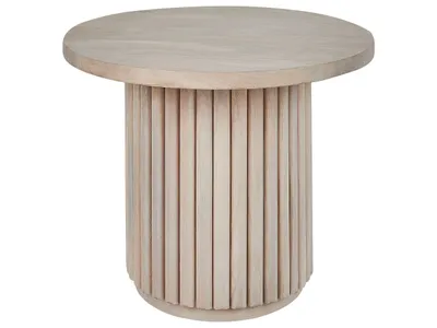 Produktbild von BELIANI Couchtisch Hellbraun Mangoholz ⌀ 50 cm Rund Lamellenoptik Rillen-Optik Lattenoptik Modern Kaffeetisch Beistelltisch Wohnzimmer Ausstattung