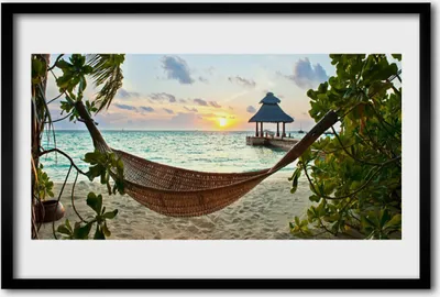 Produktbild von Bild 60x40 MDF-Rahmen Wandkunst Hammock Beach Sea Landschaft