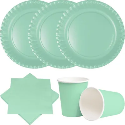 Produktbild von Party Deko Set Mint 120 tlg. Einweggeschirr für 30 Personen Teller, Becher, Servietten Hochzeit Geburtstag