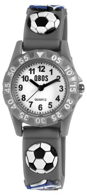 Produktbild von QBOS Kinder Armbanduhr mit Silikonband, Motiv Fußball, Ø 28 mm