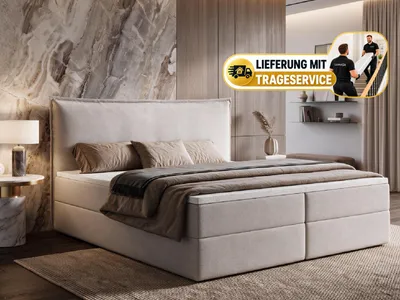 Produktbild von Boxspringbett ARENO 200x200 cm Komplett-Set mit Bettkasten, Bonell-Matratze H3 und Topper - Grau