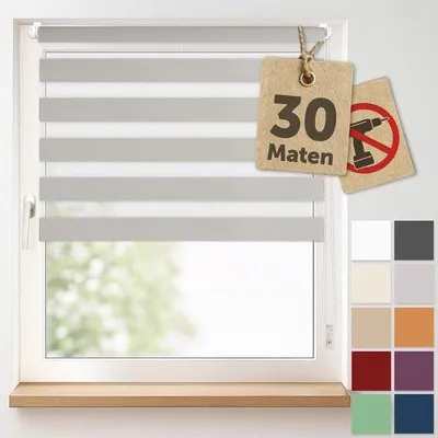 Productafbeelding van Dubbele rolgordijn Klemmfix zonder boren - Lichtgrijs 80x210 cm