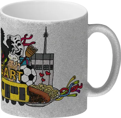 Produktbild von Glitzer-Glitzer-Kaffeebecher mit Wimmelgrafik Stuttgart Motiv