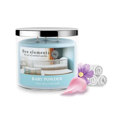 Image de Bougie parfumée Five Elements Baby Powder, 420 g, 3 mèches