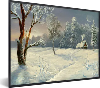 Produktbild von MuchoWow® Gerahmtes Poster Eine Illustration einer Schneelandschaft 80x60 cm - Poster mit Schwarzem Bilderrahmen Wandposter Rahmen Foto Bilder - Schwarzem - Mit Gestell