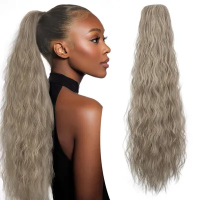 Productafbeelding van Paardenstaartkoord, golvend, 80 cm, bruin met blonde highlights, synthetisch