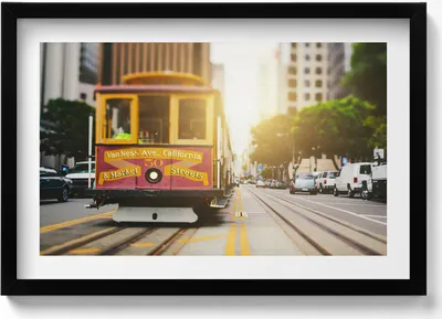 Produktbild von Straßenbahn in San Francisco– Wandbild mit Rahmen – Gerahmtes Bild  – Wanddekoration – 60x40 cm –  Schwarz Rahmen