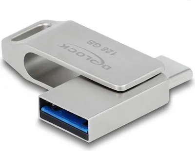 Produktbild von DeLOCK USB 5 Gbps USB-C + Typ-A Speicherstick 128 GB - Metallgehäuse, 128 GB, USB Type-A / USB Type-C, 3.2 Gen 1 (3.1 Gen 1), 71 MB/s, Drehring, Silber