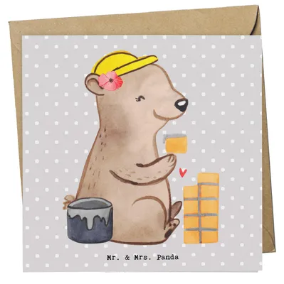 Produktbild von Mr. & Mrs. Panda Grußkarte Maurerin Herz - Grau Pastell - Geschenk, Handwerkerin, Glückwunschkarte, doppelkarte, faltkarte, Klappkarte, anlasskarte, Gesellenprüfung