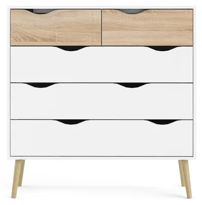 Immagine prodotto di Calicosy - Comò 5 cassetti bianco e rovere decorativo L98,7 cm - BILLUND