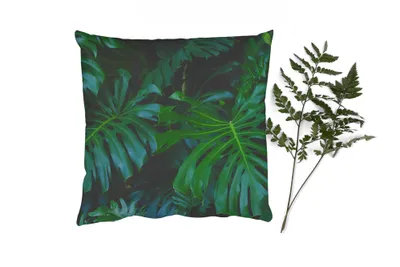 Produktbild von MuchoWow® Zierkissen Sofakissen Wohnzimmer Dekokissen 40x40 cm Monstera - Blätter - Tropisch - Dschungel - Foto Kissen - Schlafzimmer Dekoration