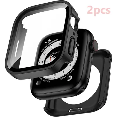 Produktbild von 2 Stück Kompatibel mit Apple Watch 2-in-1 wasserdichte Hülle, 45 mm, Serie 9/8/7 mit Displayschutzfolie aus gehärtetem Glas,vollständige Abdeckung