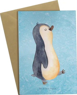 Produktbild von Mr. & Mrs. Panda Klappkarte Pinguin marschieren - Eisblau - Geschenk, Grußkarte, weihnachtskarten, Stolz, Grußkarten, Glückwunschkarte, neujahrskarte, Bruder, Familie
