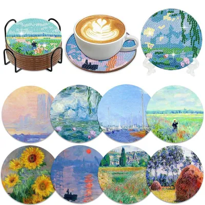 Immagine prodotto di Set di 8 sottobicchieri per diamond painting, con supporto, diametro 10 cm