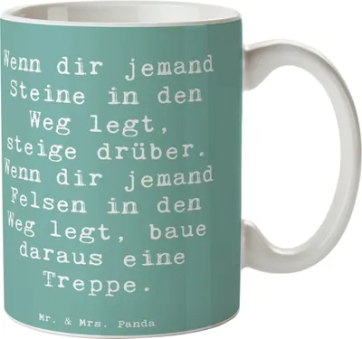 Produktbild von Mr. & Mrs. Panda Teetasse Spruch Stolpersteine im Alltag meistern - Meeresbrise - Geschenk, Motivation, Becher, Stärke, Mut, Trost, Vertrauem, Trinkbecher, Mutmacher