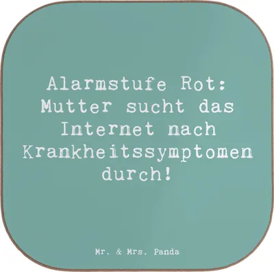 Produktbild von Mr. & Mrs. Panda Untersetzer für Gläser Spruch Mutter Alarmstufe Rot - Meeresbrise - Geschenk, Freude, Tassen, Tassenuntersetzer, Mutterliebe, humorvolle Sprüche, Lächeln