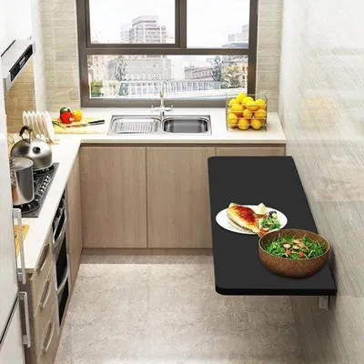 Produktbild von Wandklapptisch – Klapptisch für die Küche – Platzsparend – Tragfähigkeit 80 kg – 60 x 30 cm – Schwarz