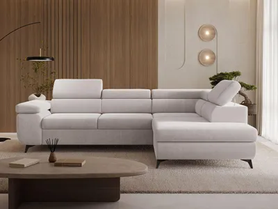 Produktbild von GrainGold Ecksofa L-Form Rechts Argon - Ecksofa mit Schlaffunktion und Bettkasten - Moderne Ecksofa, Wohnzimmer Ecksofa - Eckcouch Grau (Castel 80)