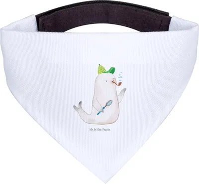 Produktbild von Mr. & Mrs. Panda Halstuch Hund Robbe Sherlock - Weiß - Geschenk, Hundehalstuch, Tuch, Lustige Sprüche, Hunde, Für