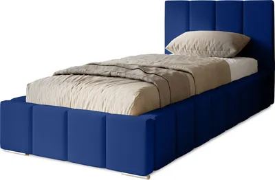 Produktbild von Polsterbett Menos 90x200 cm, Bett mit Kopfteil, Matratze, Bettkasten und Lattenrost aus Holz, Velourstoff:  Dunkelblau