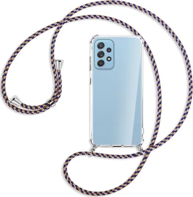 Produktbild von Handykette Backcover-Schutzhülle mit Band (Metall silberfarben) für Samsung Galaxy A52 4G / 5G, A52s 5G - blau+beige