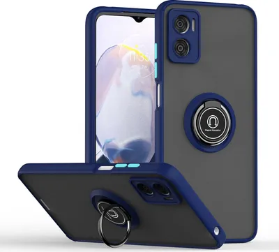 Produktbild von Moto E22 Hülle, Ring Halter Ständer Matte Transluzent TPU Rahmen Stoßfest Schutzhülle für Motorola Moto E22i / E22 Blau